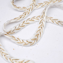 Corde tressée blanc cassé et fil lurex or 13mm - pretty mercerie - mercerie en ligne