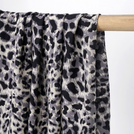 Tissu viscose crème à motif léopard gris et noir - pretty mercerie - mercerie en ligne