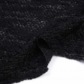 Tissu maille lainage bouclé et tricoté noir et fil lurex or | Pretty Mercerie | mercerie en ligne
