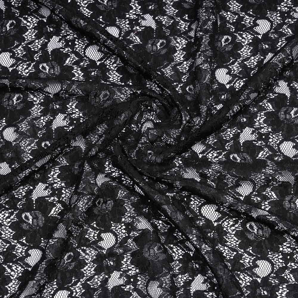 Tissu dentelle noir à motif fleuri marguerite | Pretty Mercerie | mercerie en ligne