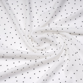Tissu viscose blanc à motif petit pois noir | Pretty Mercerie | mercerie en ligne