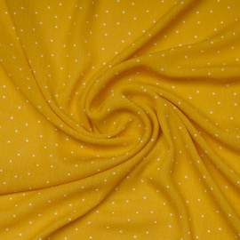 Tissu viscose mimosa à motif petit pois blanc | Pretty Mercerie | mercerie en ligne