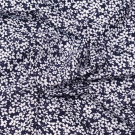 Tissu viscose bleu marine à motif petite marguerite blanche | pretty mercerie | mercerie en ligne