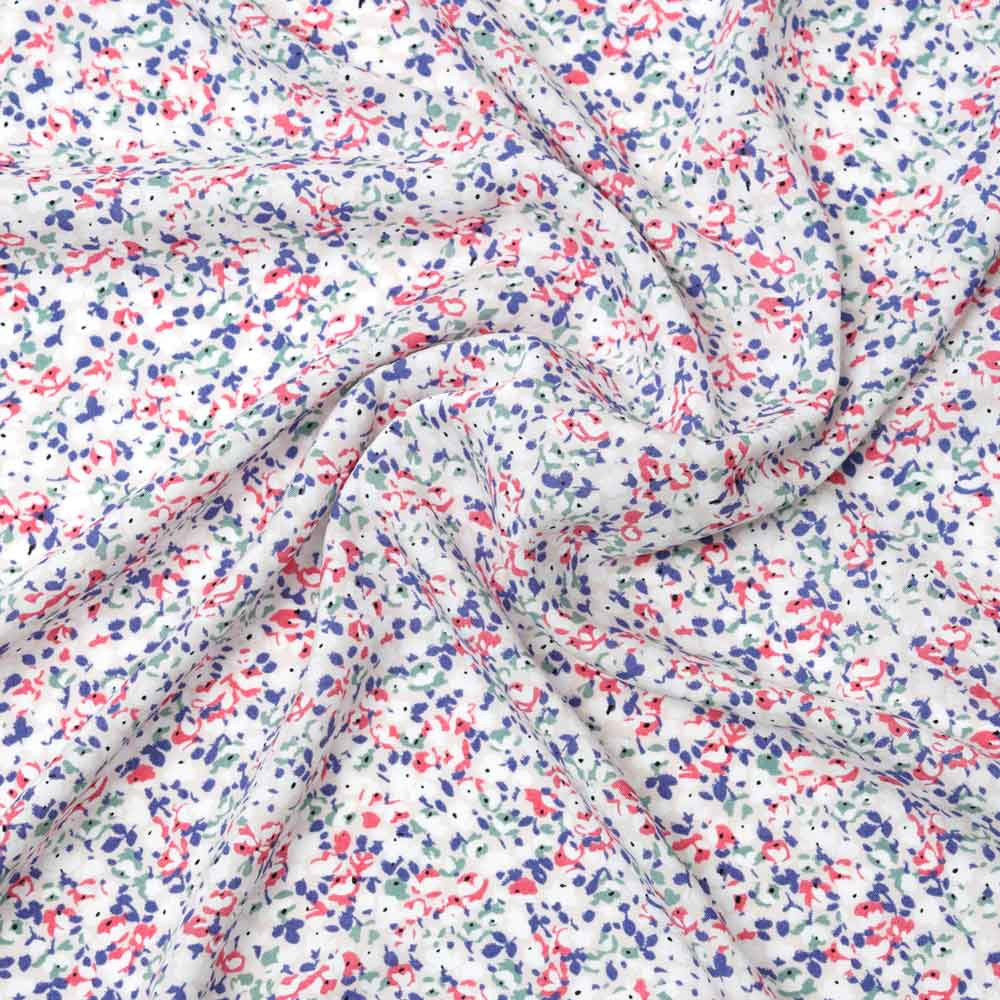 Tissu viscose rose blush à motif bloom bleu, vert et rose | Pretty Mercerie | Mercerie en ligne