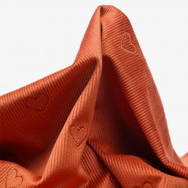 Tissu velours fines côtes orange rust à motif coeur brodé | Pretty Mercerie | mercerie en ligne