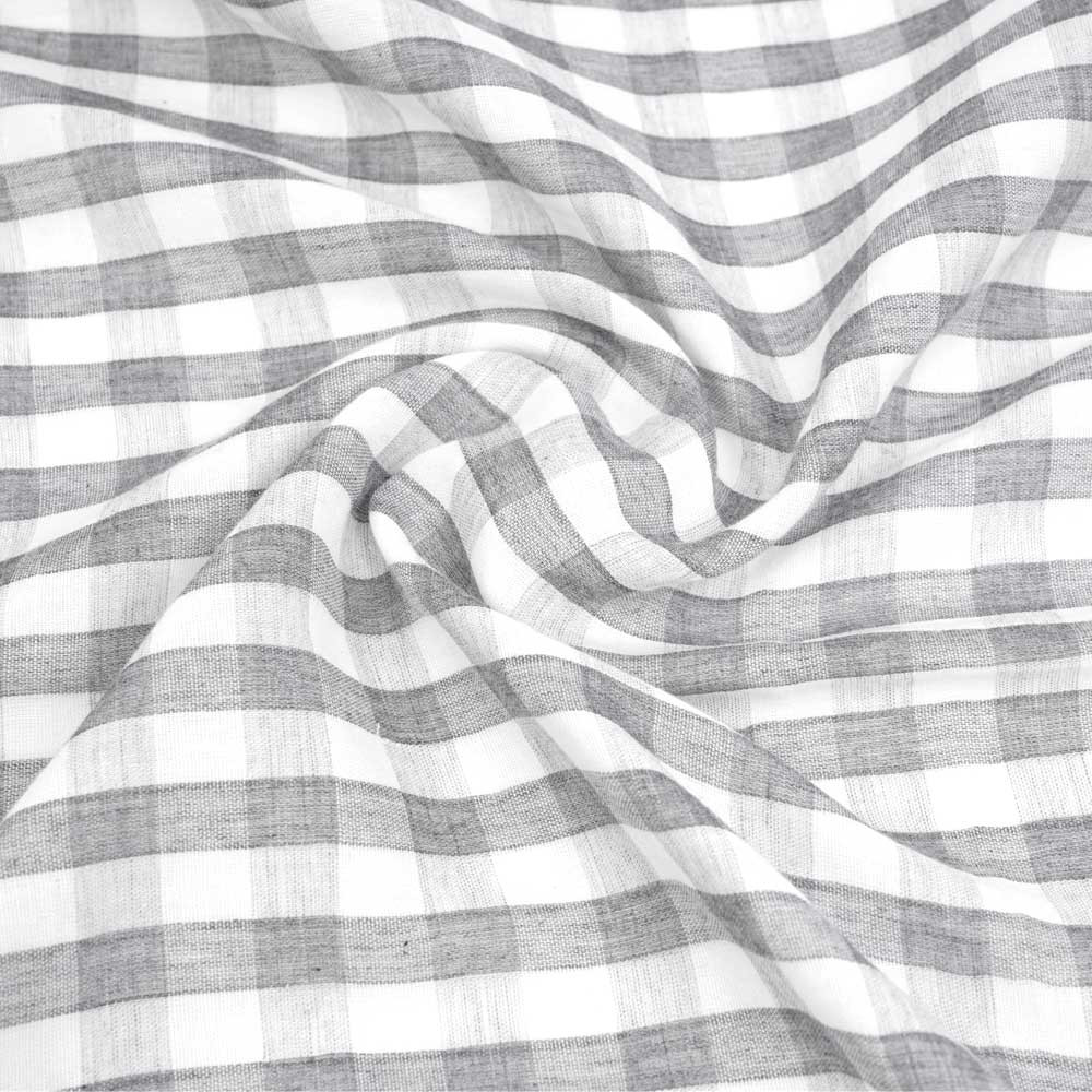 tissu double gaze de coton blanc à motif tissé vichy gris foncé | pretty mercerie | mercerie en ligne