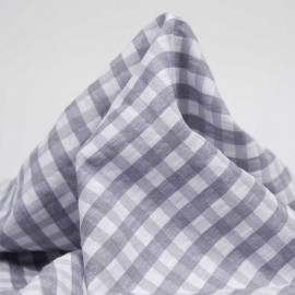 Tissu polycoton gris mouette et blanc à motif tissé vichy | Pretty mercerie | mercerie en ligne