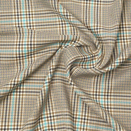 Tissu prince de Galles crème, vert et orange à fil lurex argenté | Pretty Mercerie | mercerie en ligne