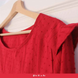 Tissu coton plumetis et bandes brodées rouge tango  - pretty mercerie - mercerie en ligne
