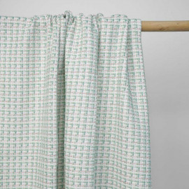 Tissu tweed vert greengage, rose pastel, blanc et fil lurex vert | pretty mercerie | mercerie en ligne
