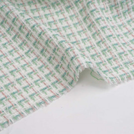 Tissu tweed vert greengage, rose pastel, blanc et fil lurex vert | pretty mercerie | mercerie en ligne
