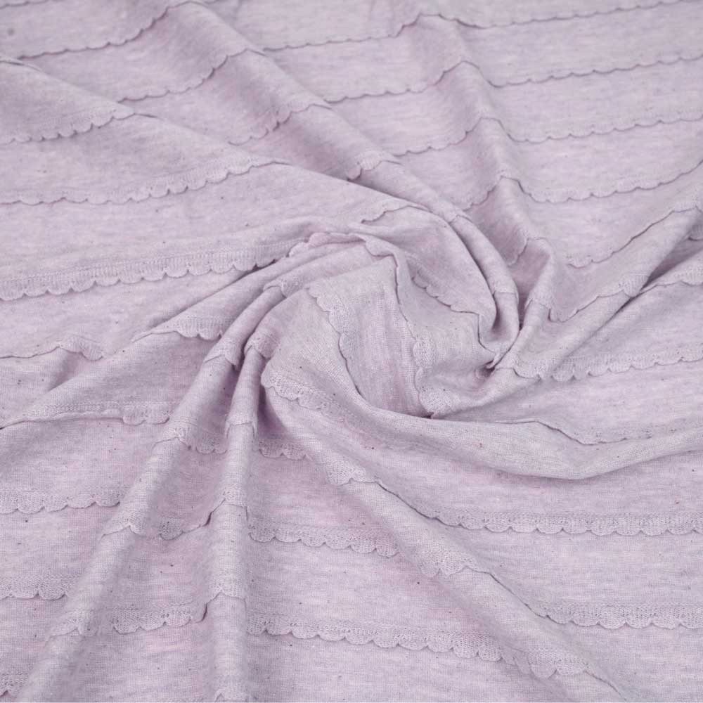 Tissu jersey mauve chiné à motif tissés lignes festonnées | Pretty Mercerie | mercerie en ligne
