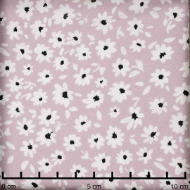 Tissu viscose lilas à motif imprimé daisy blanche et noir| pretty mercerie | mercerie en ligne