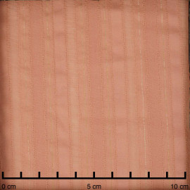 Tissu coton peach à motif lignes brodées et fil lurex doré | pretty mercerie | mercerie en ligne