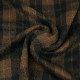 Tissu drap de laine à carreaux noir et marron