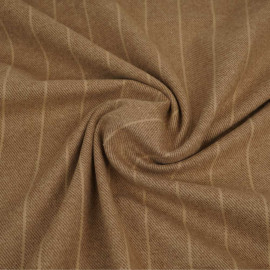 Tissu coton sergé et peigné à motif rayure - Marron
