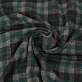 Tissu lainage à carreaux gris, vert et noir