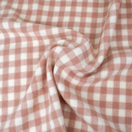 Tissu drap de laine rose à motif tissé vichy blanc