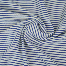 Tissu coton maille jersey marinière - Bleu