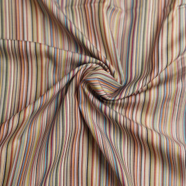 Tissu popeline de coton tissé à motif fines rayures multicolore