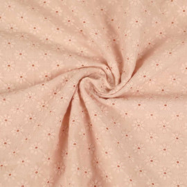 Tissu coton brodé à motif pâquerette brodé et ajouré - rose pastel