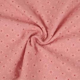 Tissu coton brodé à motif pâquerette brodé et ajouré - rose foncé