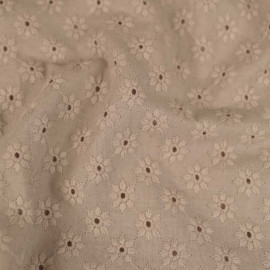 Tissu coton brodé à motif pâquerette brodé et ajouré - Beige