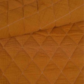 Tissu matelassé double gaze de coton motif losange - orange foncé