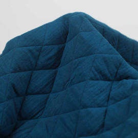 Tissu matelassé double gaze de coton motif losange - Bleu foncé
