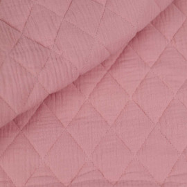 Tissu matelassé double gaze de coton motif losange - rose pastel