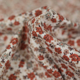 Tissu coton Lili crème à motif petites fleurs argile et gris