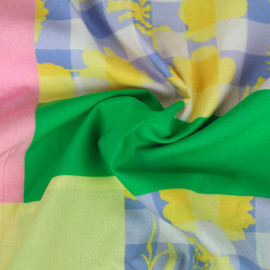 Tissu coton Maggie à motif vichy et fleuri multicolore
