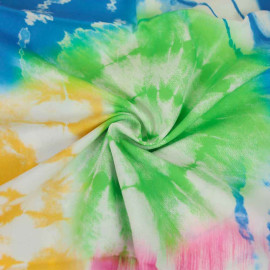 Tissu viscose blanc à motif tie and dye multicolor