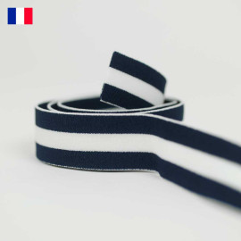 25 mm - Ruban élastique plat tricoté bleu et blanc