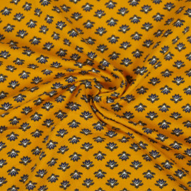 Tissu jersey de coton safran à motif Provence bleu et blanc