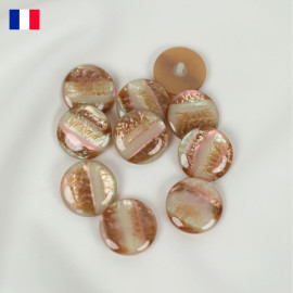 27 mm - Boutons rond à queue en Galalithe effet nacre beige reflet rose et vert