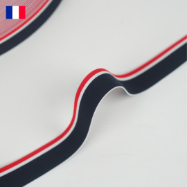 25 mm - Ruban élastique plat tricolore petite bande tricoté bleu, blanc, rouge