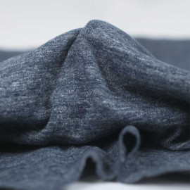 Tissu jersey maille tricoté de coton fines côtes- bleu chiné