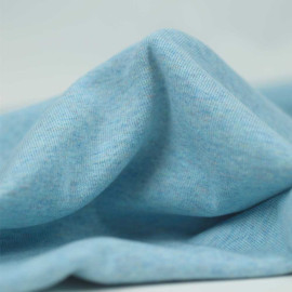 Tissu jersey maille tricoté fines côte de coton - bleu ciel chiné