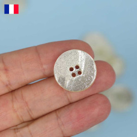 20 mm - Boutons ronds quatre trous en Galalithe paillette - argent