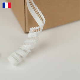 11 mm - Ruban élastique lingerie classique picot blanc et fil lurex argenté