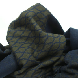 Panneau de 4m - Tissu drap de laine Caméo kaki et bleu abstrait