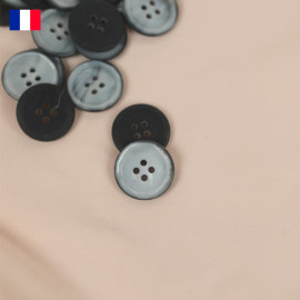 20 mm - Boutons rond quatre trous mat en Galalithe effet nacré noir et gris