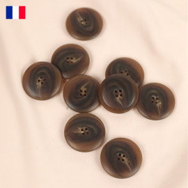 27 mm - Boutons rond quatre trous mat en Galalithe effet marbré marron et blanc