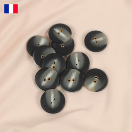25 mm - Boutons rond deux trous mat en Galalithe effet marbré noir et blanc