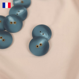 25 mm - Boutons rond deux trous mat en Galalithe effet marbré bleu et blanc