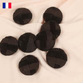35 mm - Boutons rond recouverts damier satin et velours - chocolat