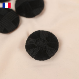 35 mm - Boutons rond recouverts damier satin et velours noir