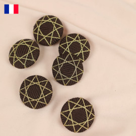 35 mm - Boutons rond recouverts fil lurex chocolat brodé étoile doré