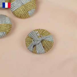 33 mm - Boutons rond recouverts damier fil lurex argent et doré